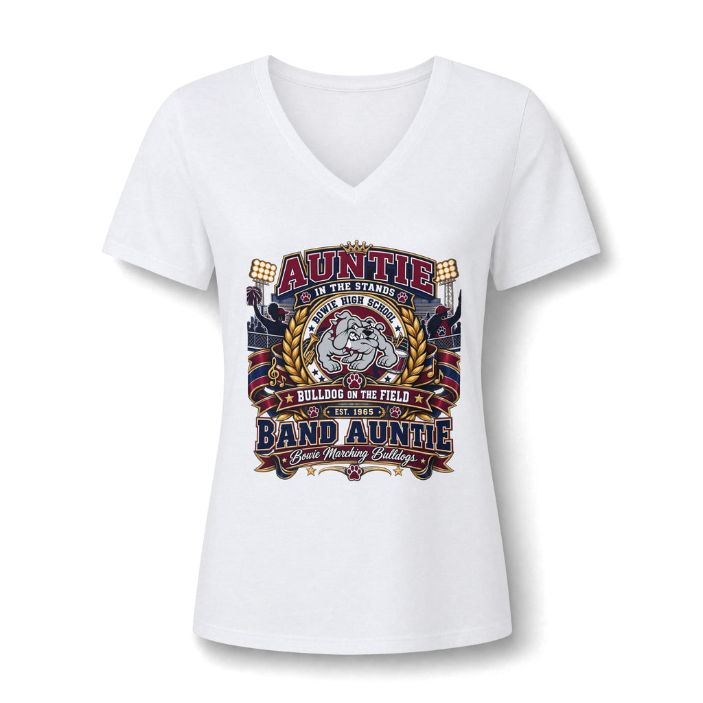 Band Auntie V-Neck Tee — 'Band Auntie' Marching Band Graphic Shirt