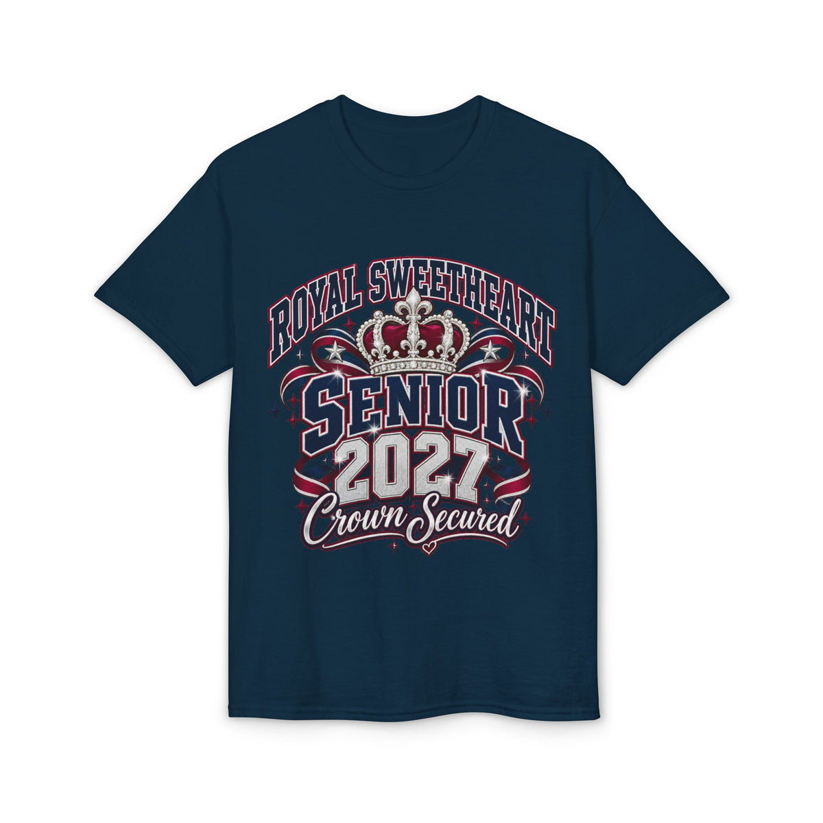 Senior 2027 Crown Secured T-Shirt — Royal Sweetheart Graduation Tee