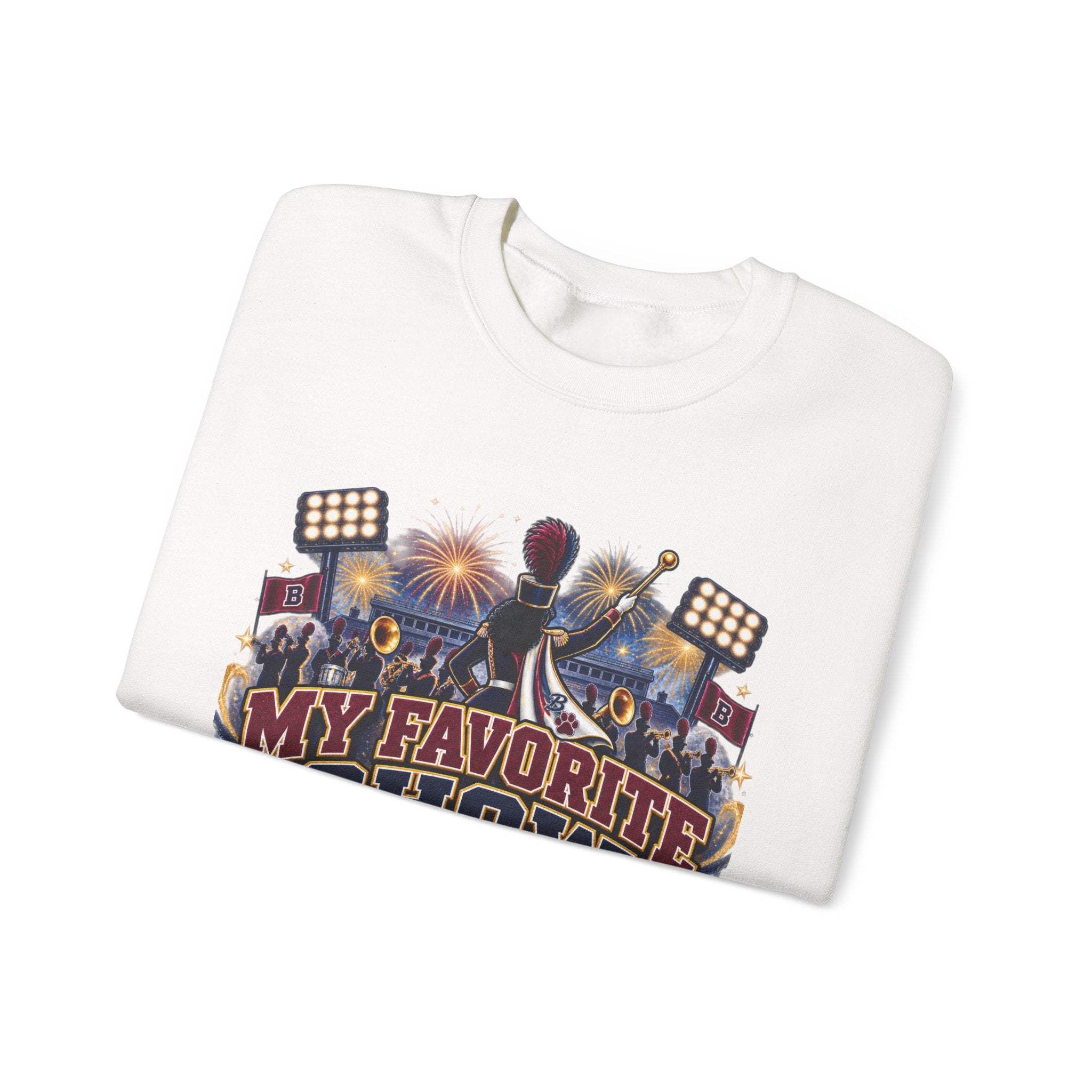 Crewneck Sweatshirt — 'My Favorite Show Starts at Halftime' Marching Band Graphic