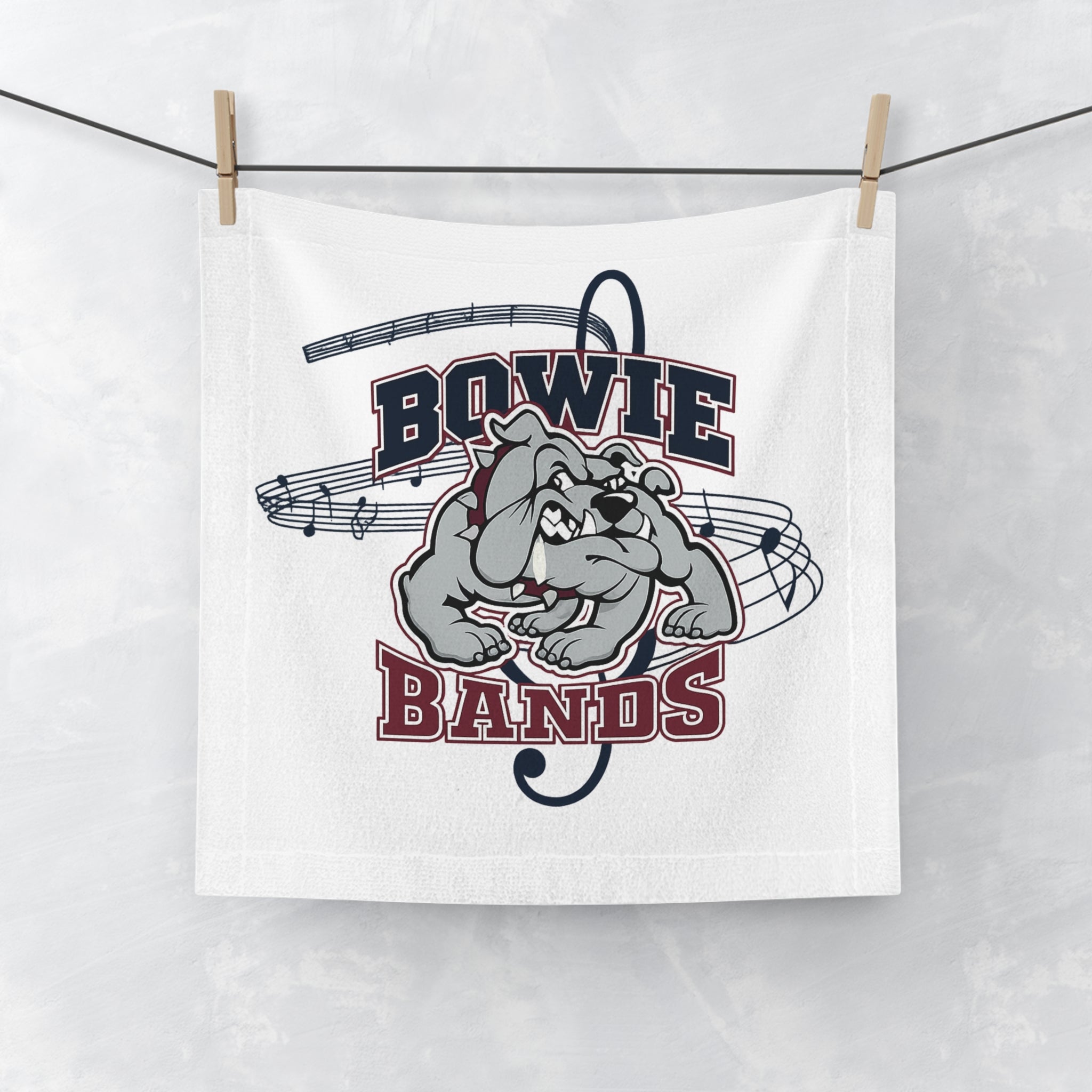 Bowie Bands Bulldog Face Towel — School Marching Band Music Note Design