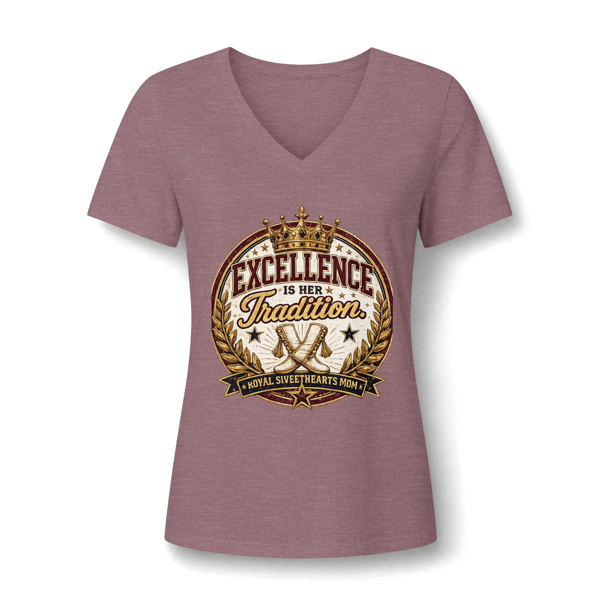 Women's V-Neck Tee — 'Excellence Is Her Tradition' Vintage Crest