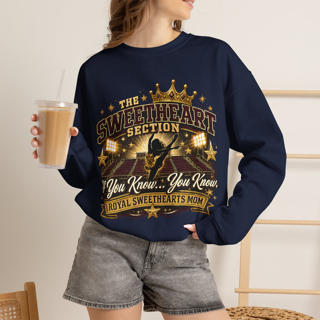 Royal Sweethearts Mom Sweatshirt – “The Sweetheart Section” Vintage Cheer Mom Crewneck