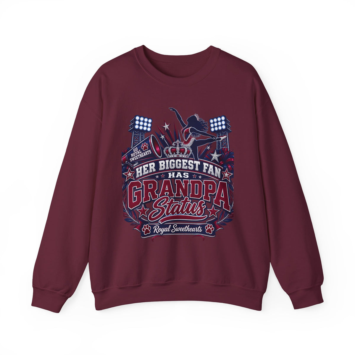 Grandpa Status Crewneck Sweatshirt — Her Biggest Fan Football Design