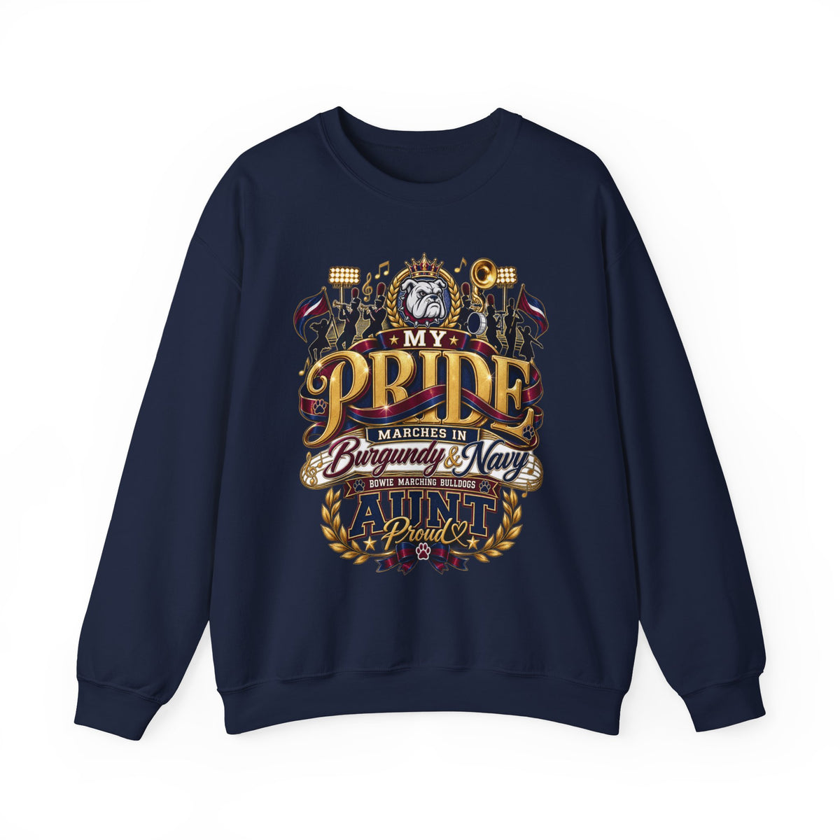 Band Mom Pride Crewneck Sweatshirt — "My Pride Marches in Burgundy & Navy"