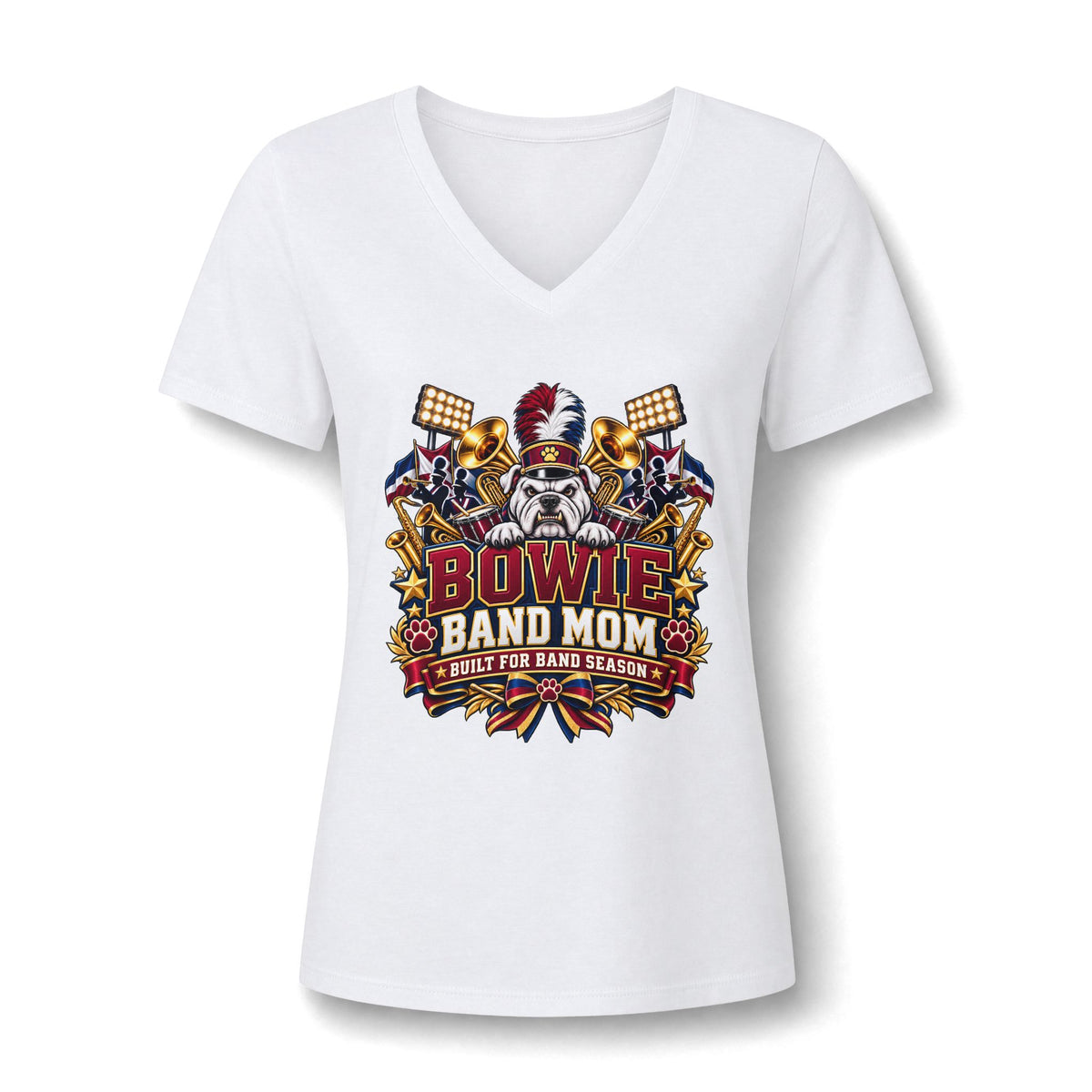 Bowie Band Mom V-Neck Tee — Marching Band Mom Shirt