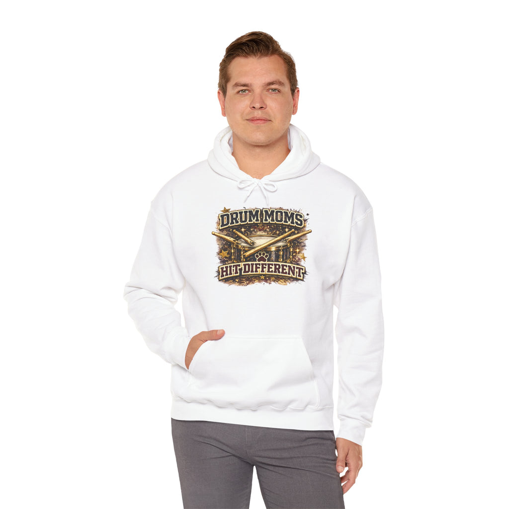 Drum Moms Hoodie - "Drum Moms Hit Different" Vintage Drumsticks Graphic