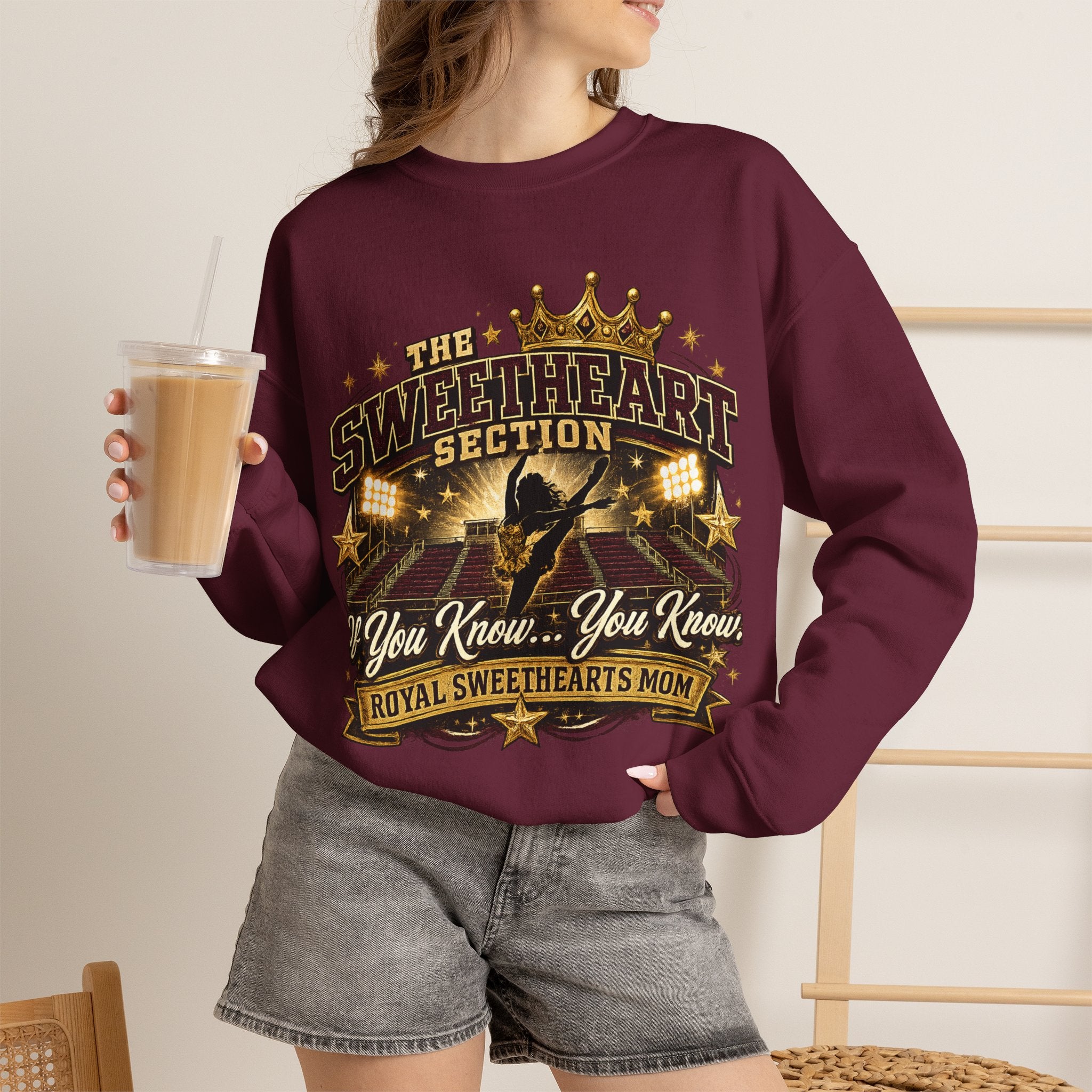 Royal Sweethearts Mom Sweatshirt – “The Sweetheart Section” Vintage Cheer Mom Crewneck