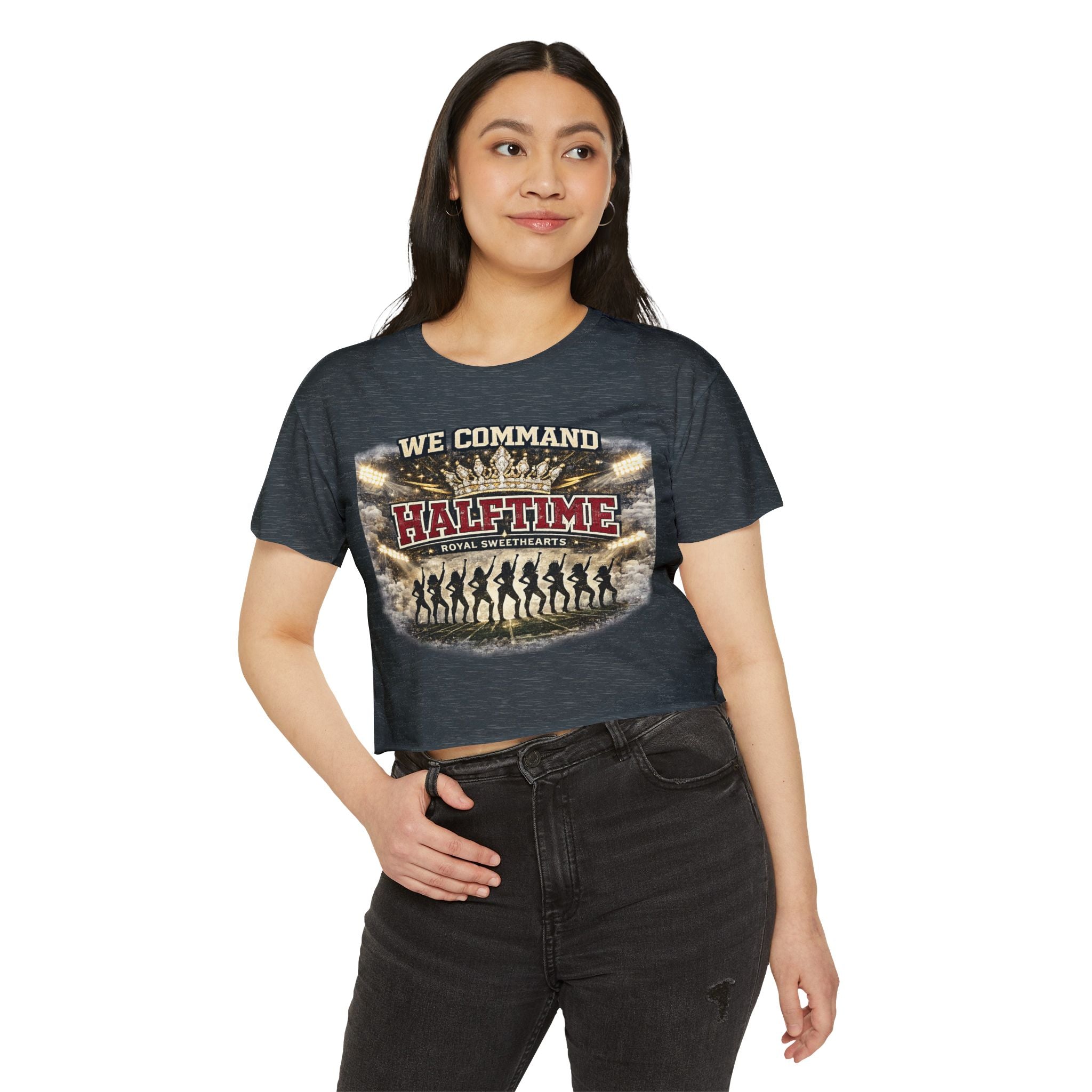 We Command Halftime Crop Top — Women's Festival Dance Team Graphic Tee