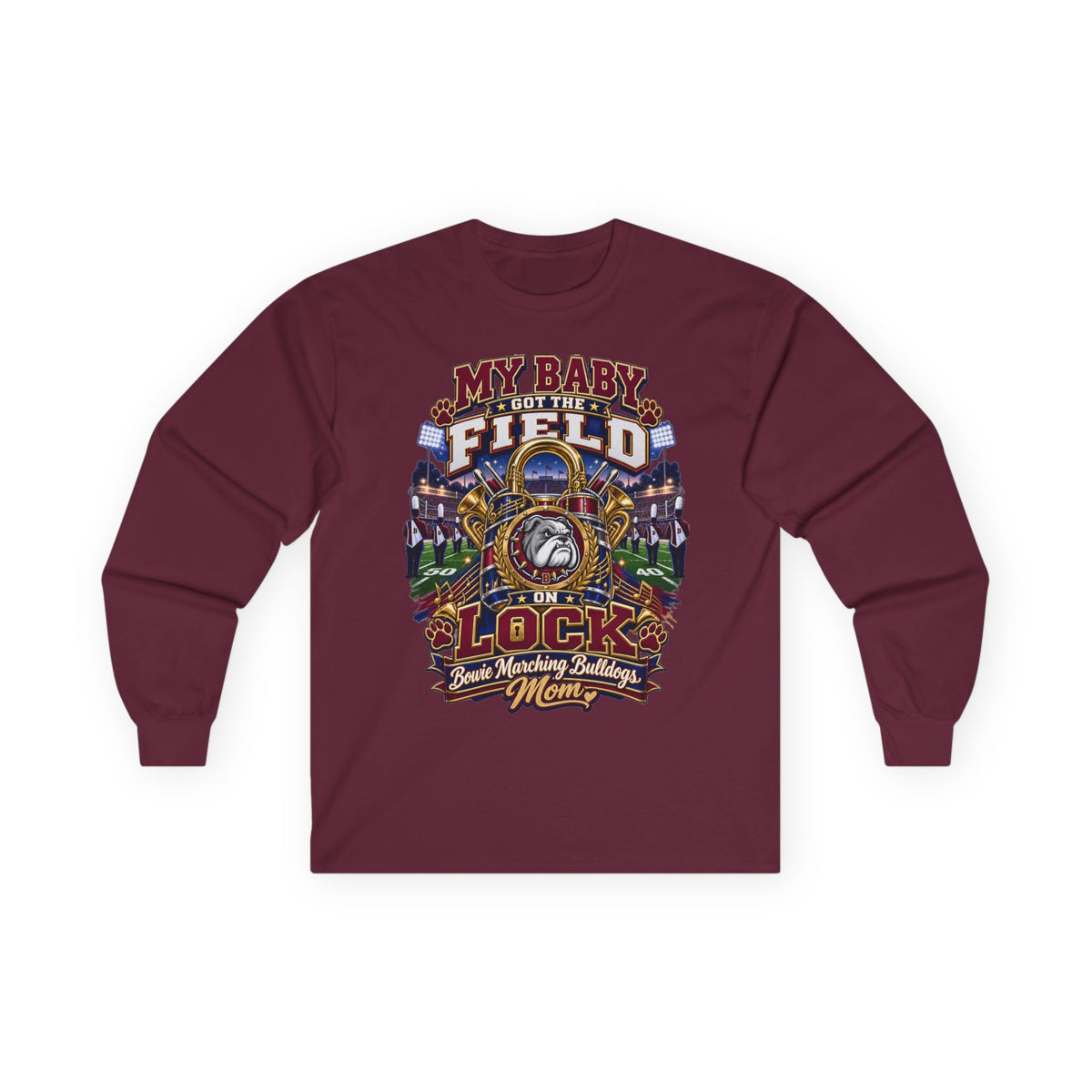 Long Sleeve Tee — “My Baby Left the Field on Lock” Vintage Football Mom Shirt