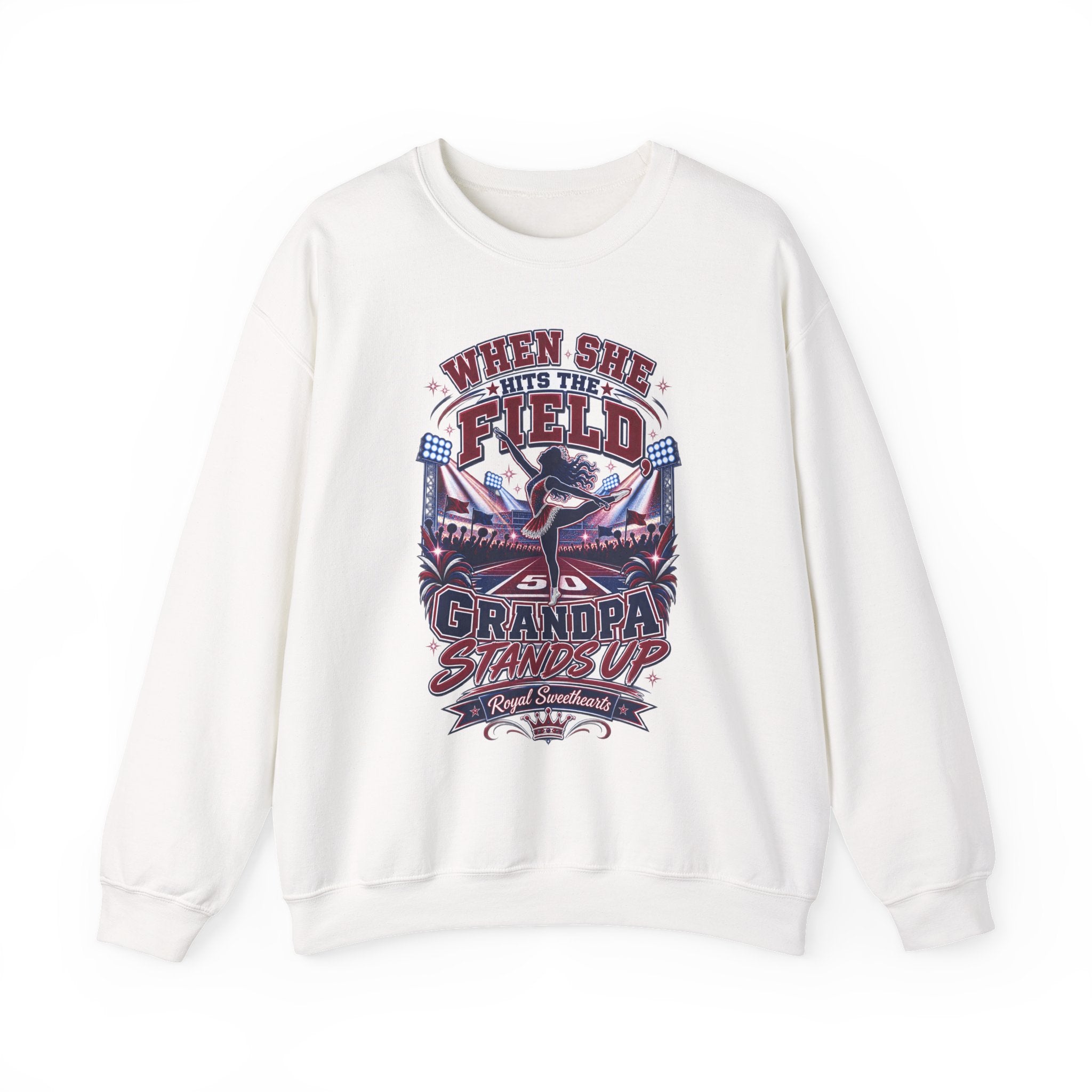 When She Hits the Field Grandpa Stands Up Sweatshirt — Baseball Grandpa Crewneck