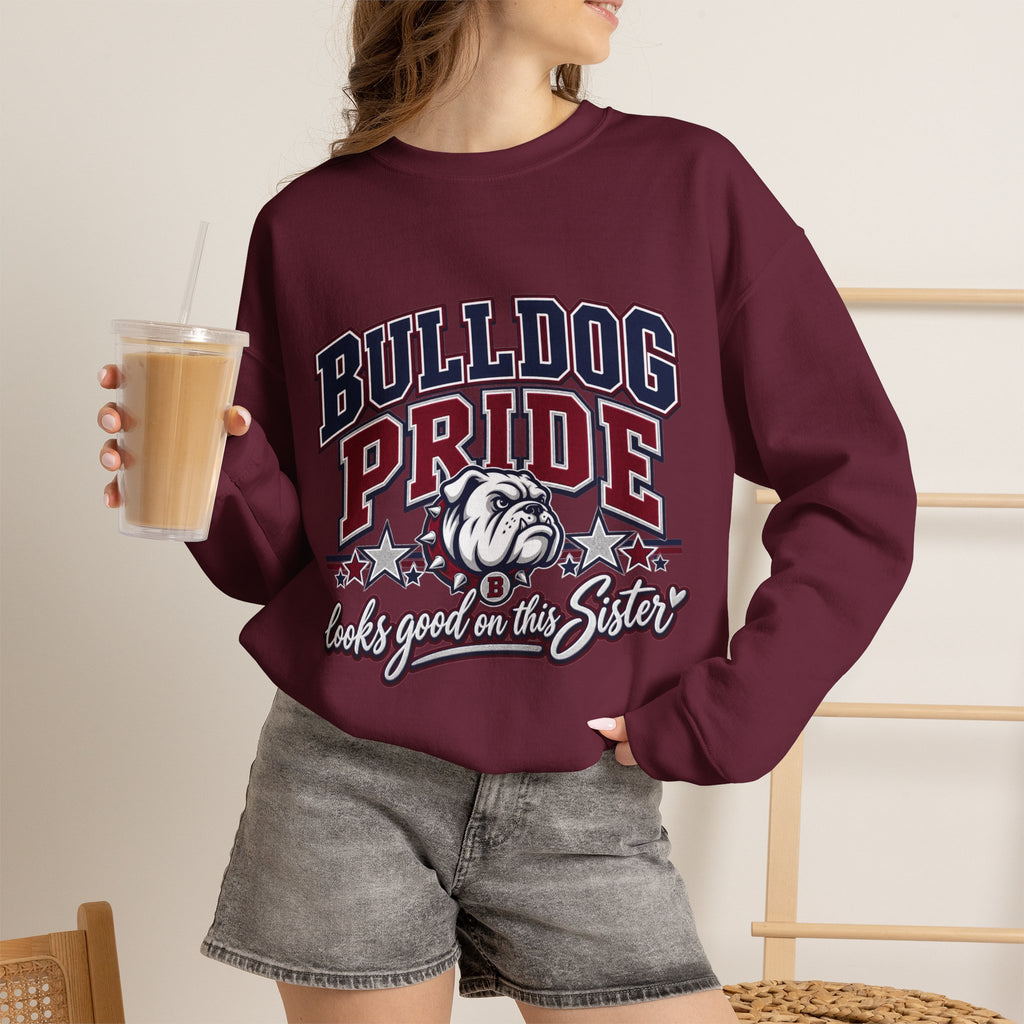Bulldog Pride Sweatshirt – 'Looks Good on My Sister' Vintage Mascot Crewneck