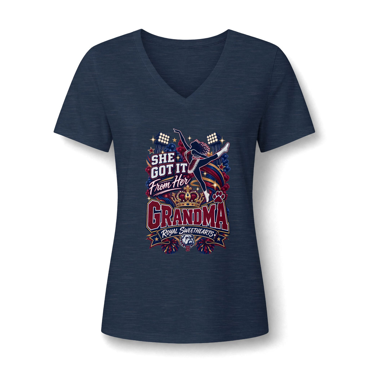 She Got It From Her Grandma V-Neck Tee — Patriotic Grandma Graphic Shirt