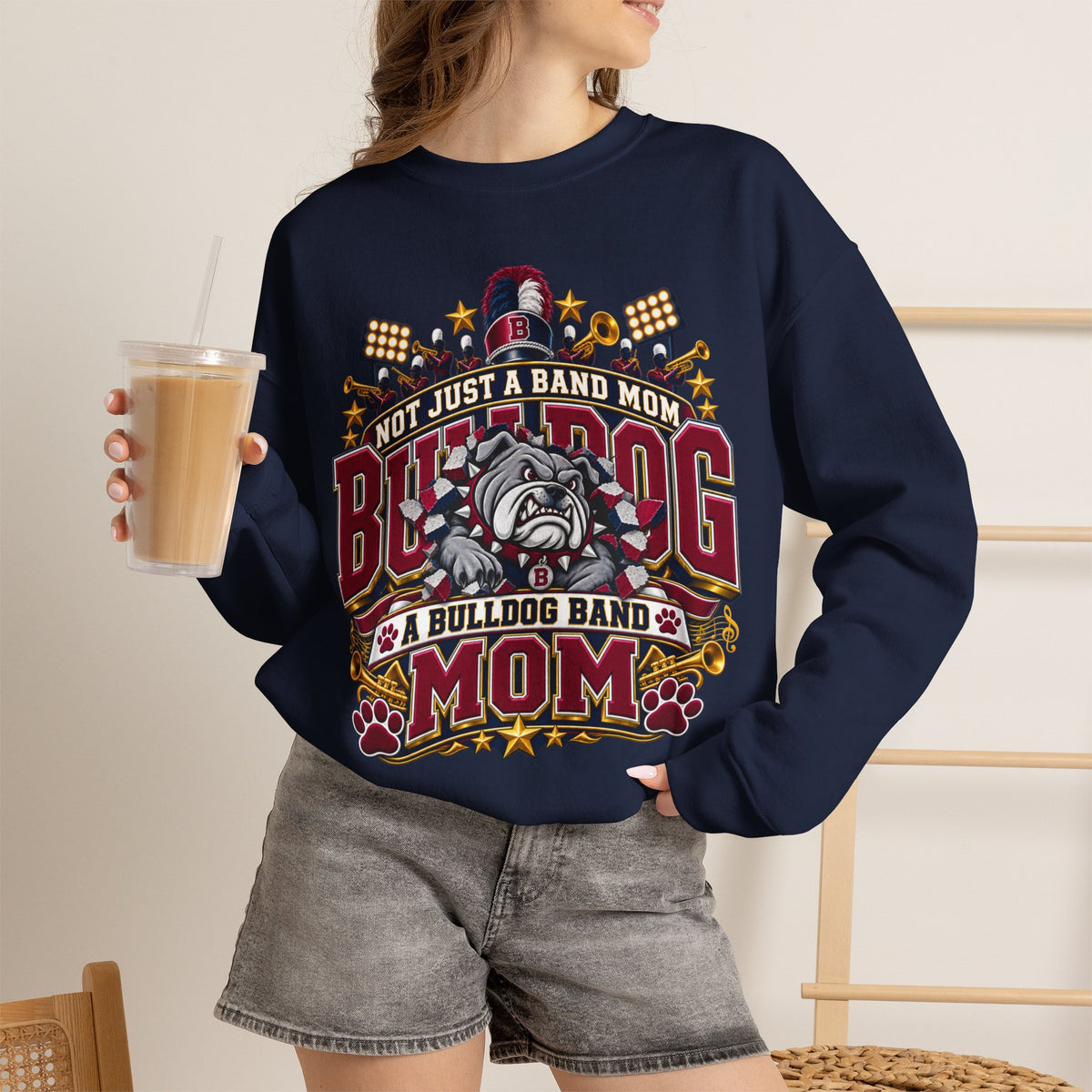 Bulldog Band Mom Crewneck Sweatshirt — "Not Just a Band Mom" Supporter Pullover