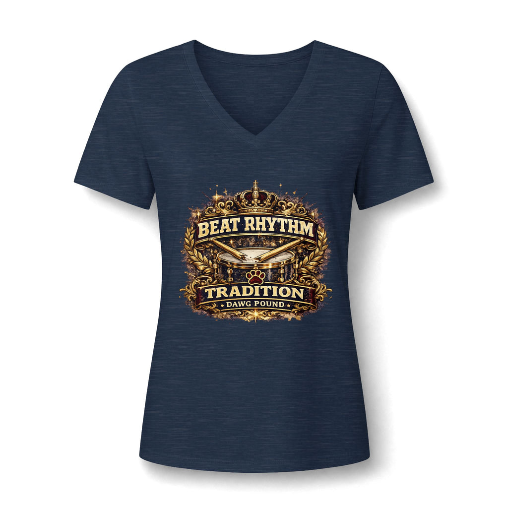 Beat Rhythm Tradition Women's V-Neck Tee — Drumline / Musician Pride Graphic Shirt