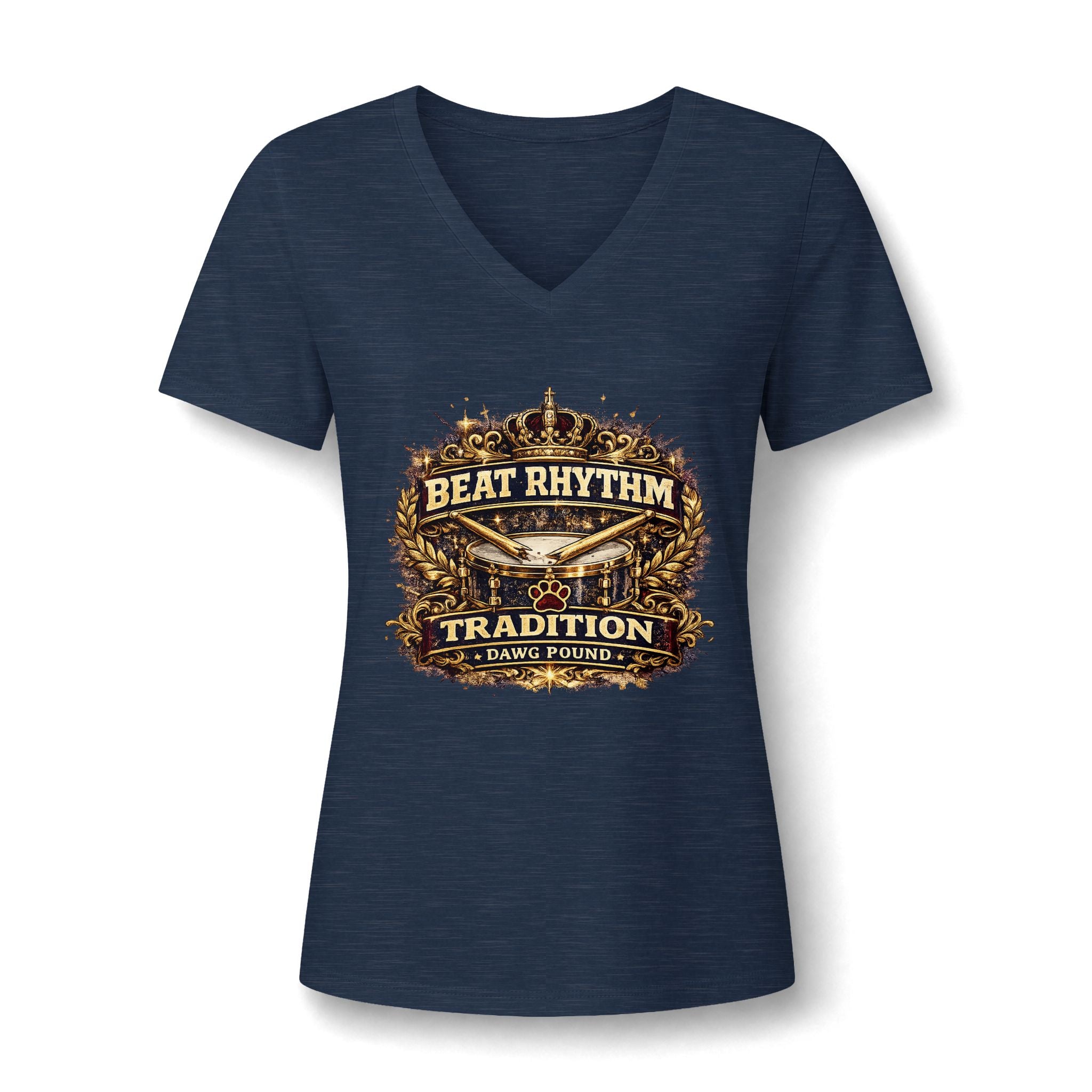 Beat Rhythm Tradition Women's V-Neck Tee — Drumline / Musician Pride Graphic Shirt