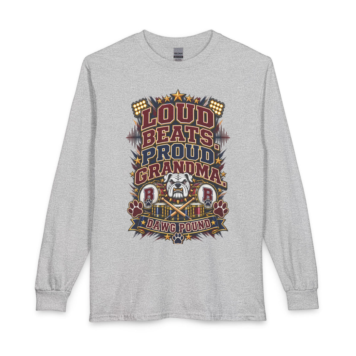 Loud Beats Proud Grandma Long Sleeve Tee — Dawg Pound Bulldog Graphic
