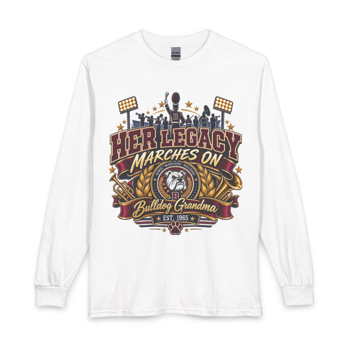 Bulldog Grandma Long Sleeve Shirt — "Her Legacy Marches On"