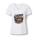 Women's 'Louder Than The Drums' V-Neck Tee – Dawg Pound Mama Graphic Shirt