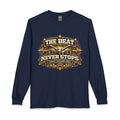 Long Sleeve T-Shirt — "The Beat Never Stops" Drum Dad Graphic