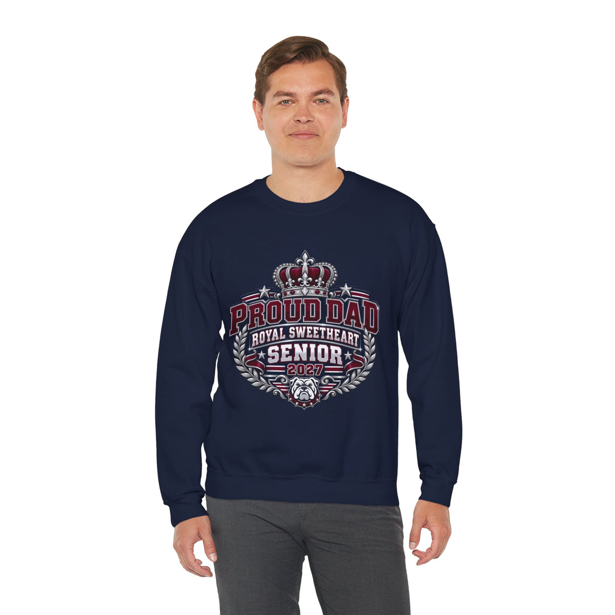 Proud Dad Senior 2027 Crewneck Sweatshirt — Royal Sweetheart Graduation Gift