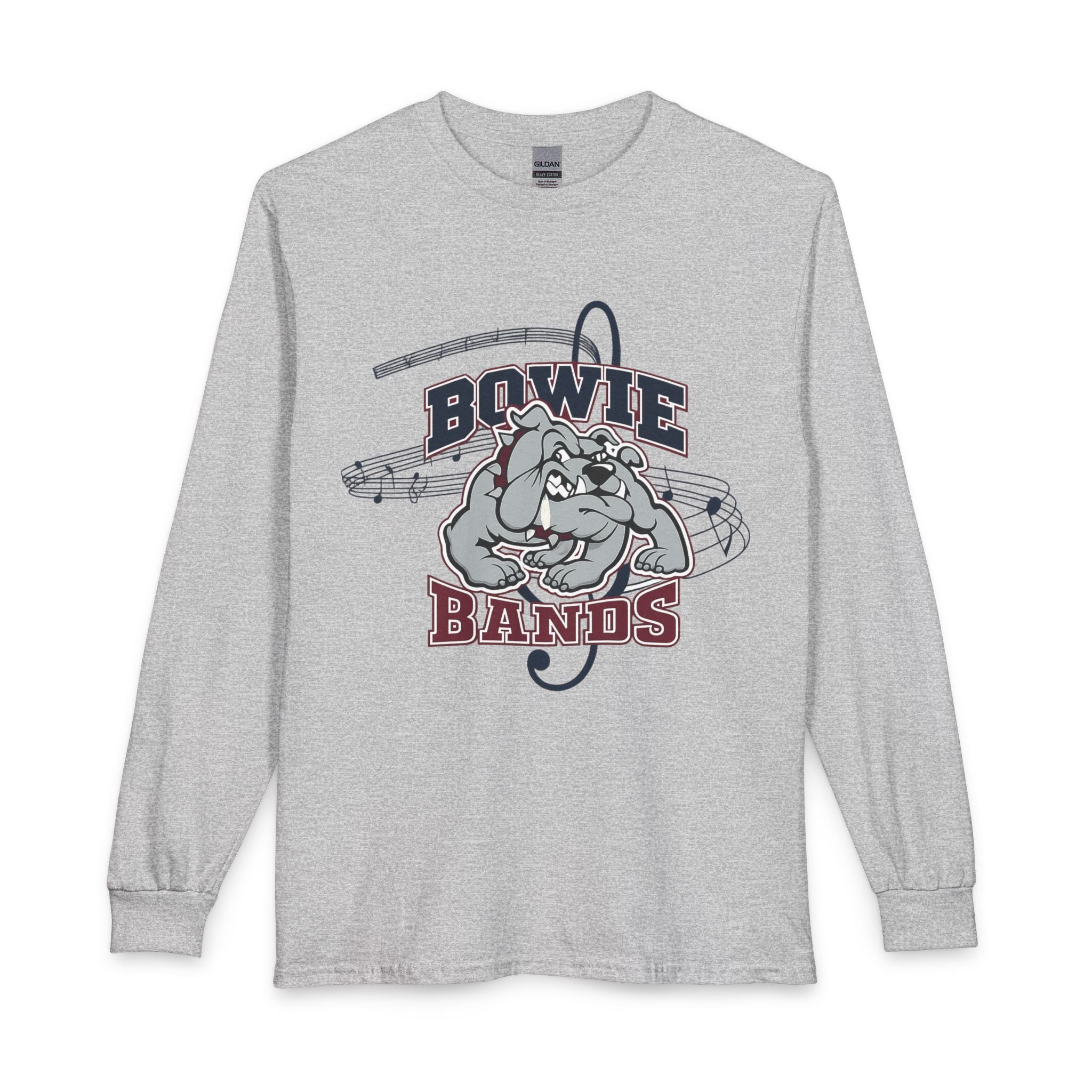 Bowie Bands Long Sleeve Shirt — Mascot Bulldog Music Crew Tee