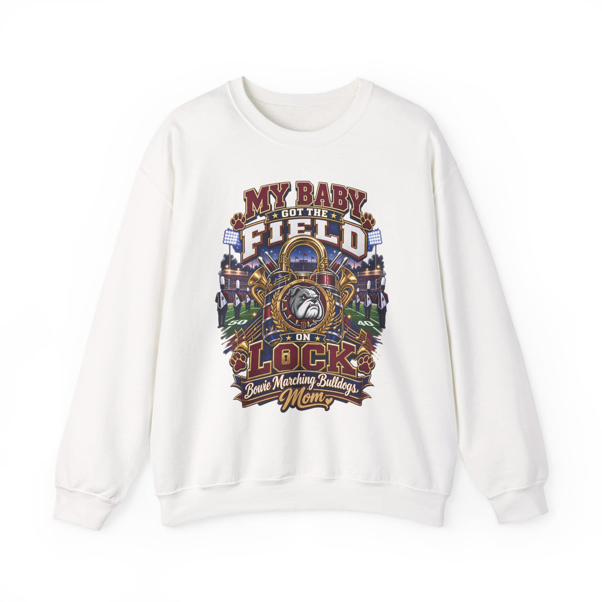 Field Hockey Mom Crewneck Sweatshirt — "My Baby Got the Field on Lock" Graphic