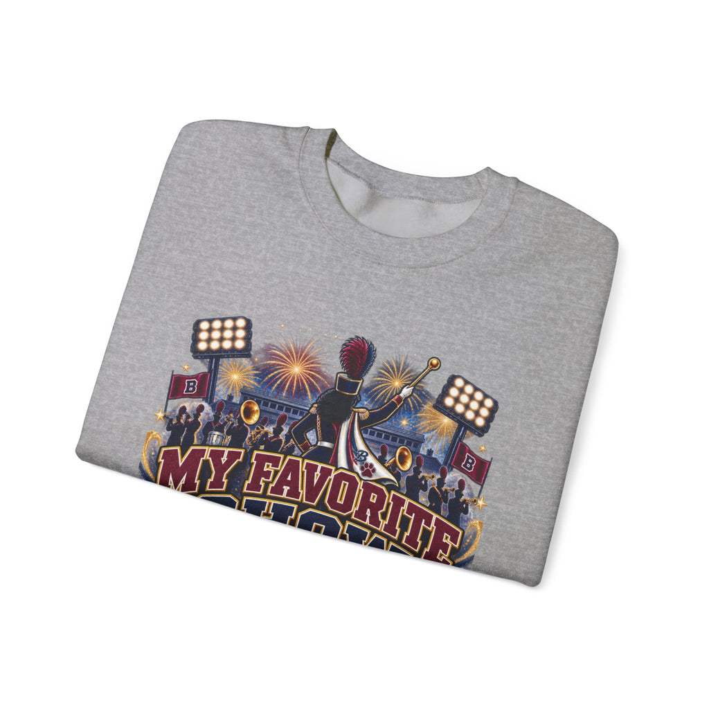 Crewneck Sweatshirt — 'My Favorite Show Starts at Halftime' Marching Band Graphic