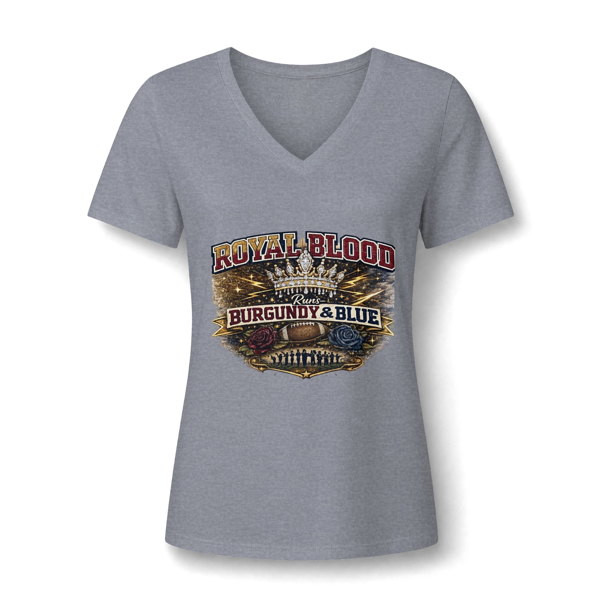 Royal Blood Burgundy & Blue Women's V-Neck Tee