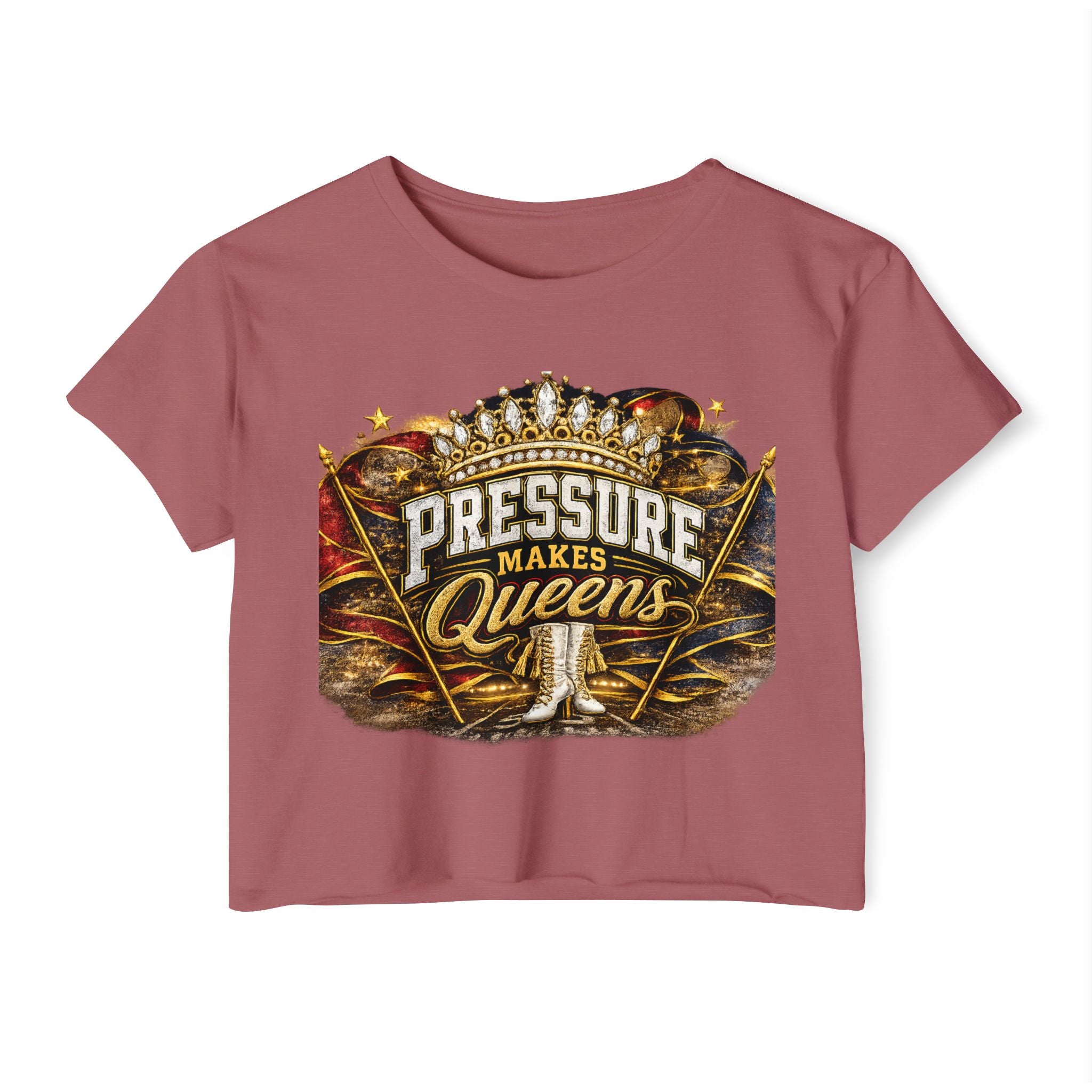 Pressure Makes Queens Crop Top — Empowering Festival Tee for Women