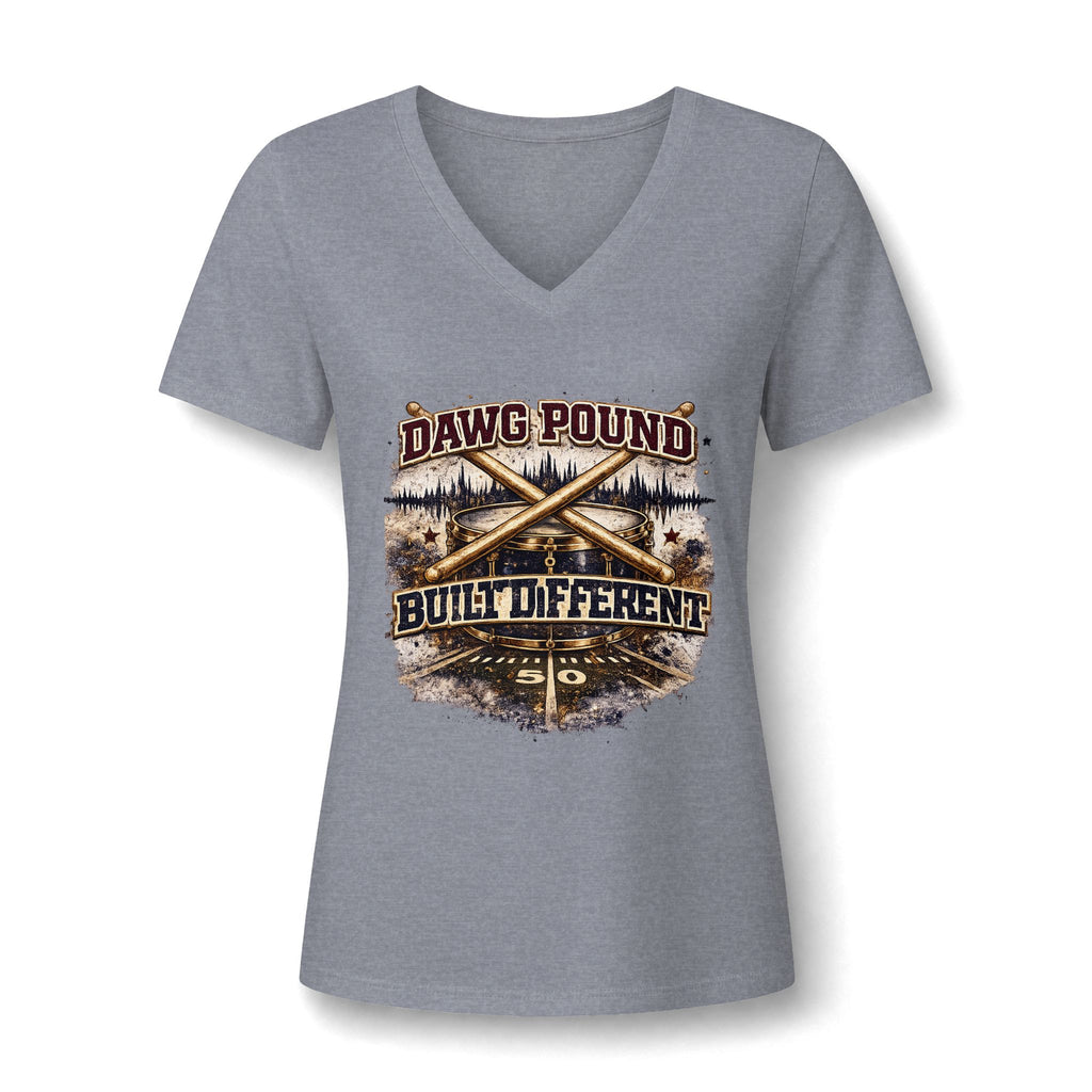 Dawg Pound Built Different Women's V-Neck Tee — Football Fan Rustic Graphic Shirt