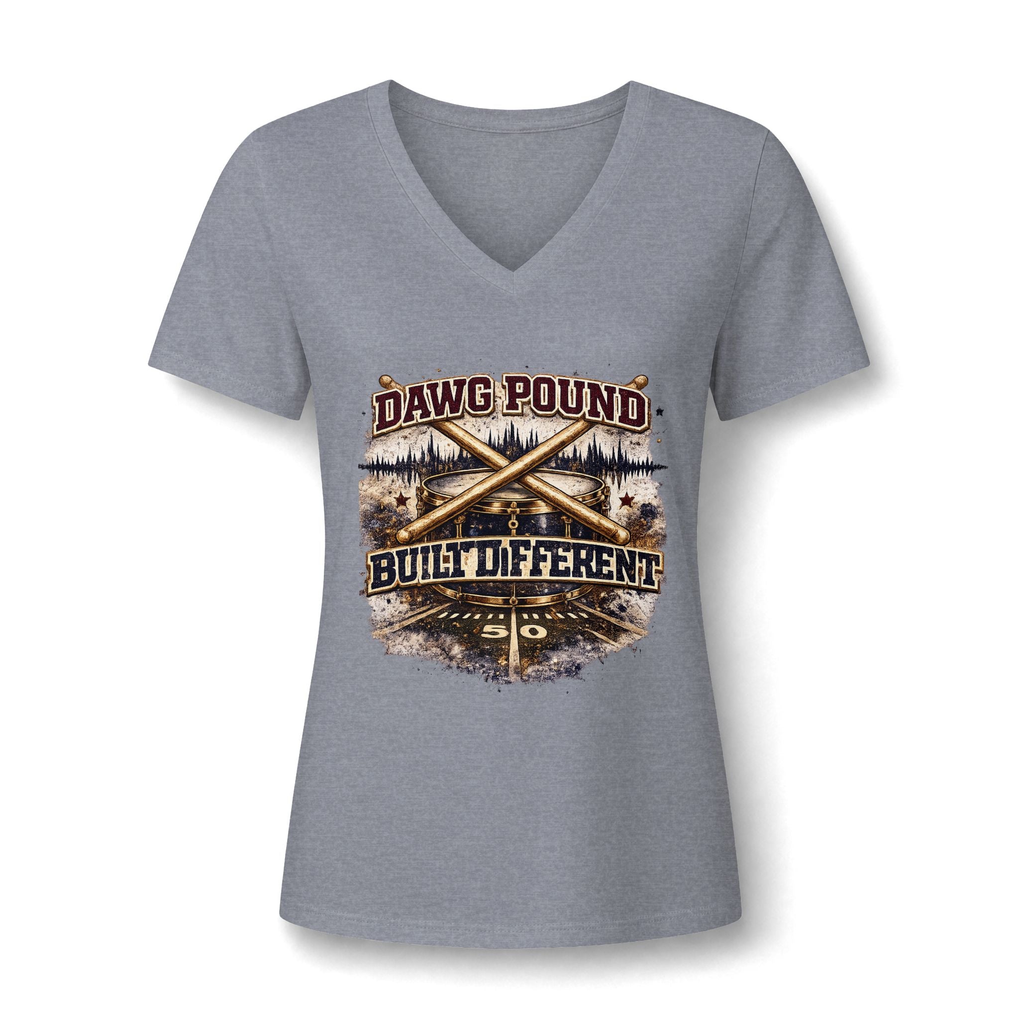 Dawg Pound Built Different Women's V-Neck Tee — Football Fan Rustic Graphic Shirt