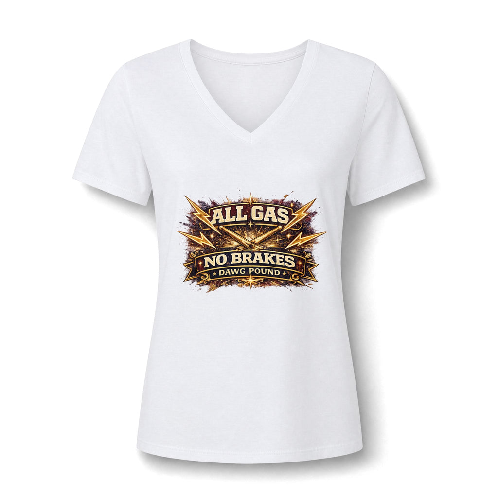 All Gas No Brakes Women's V-Neck Tee — Bold Racing Graphic Tee