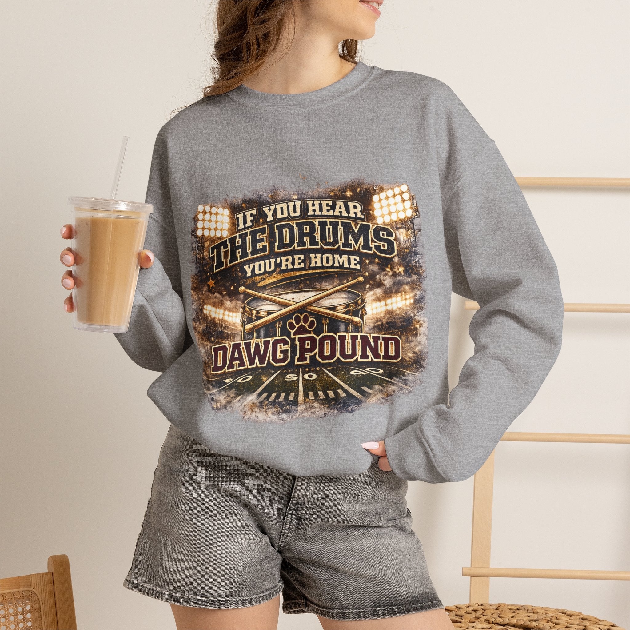 Dawg Pound Crewneck Sweatshirt – "If You Hear The Drums You're Home" Football Fan Pullover
