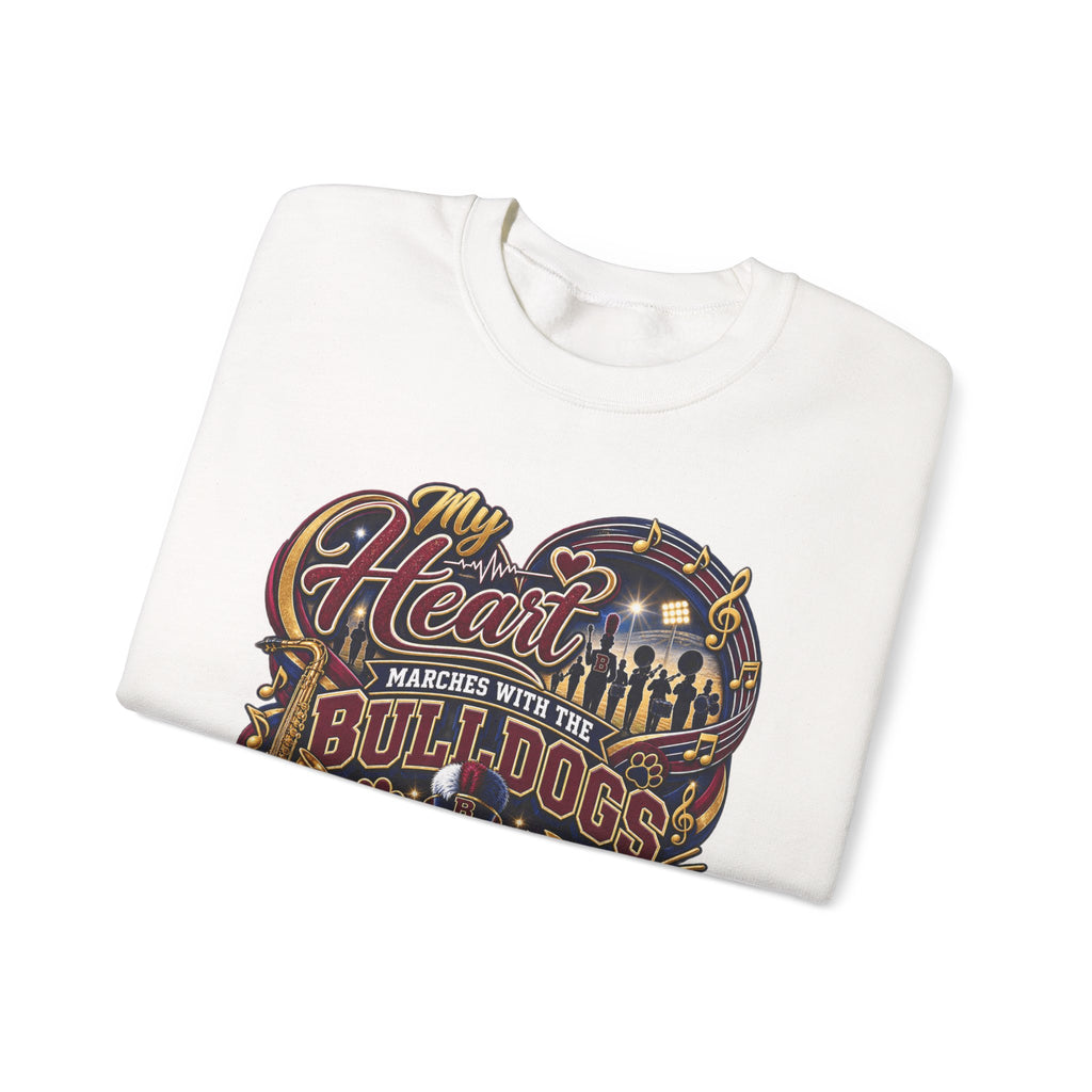 Bulldogs Mom Crewneck Sweatshirt — “My Heart Marches With The Bulldogs” Fan Pullover