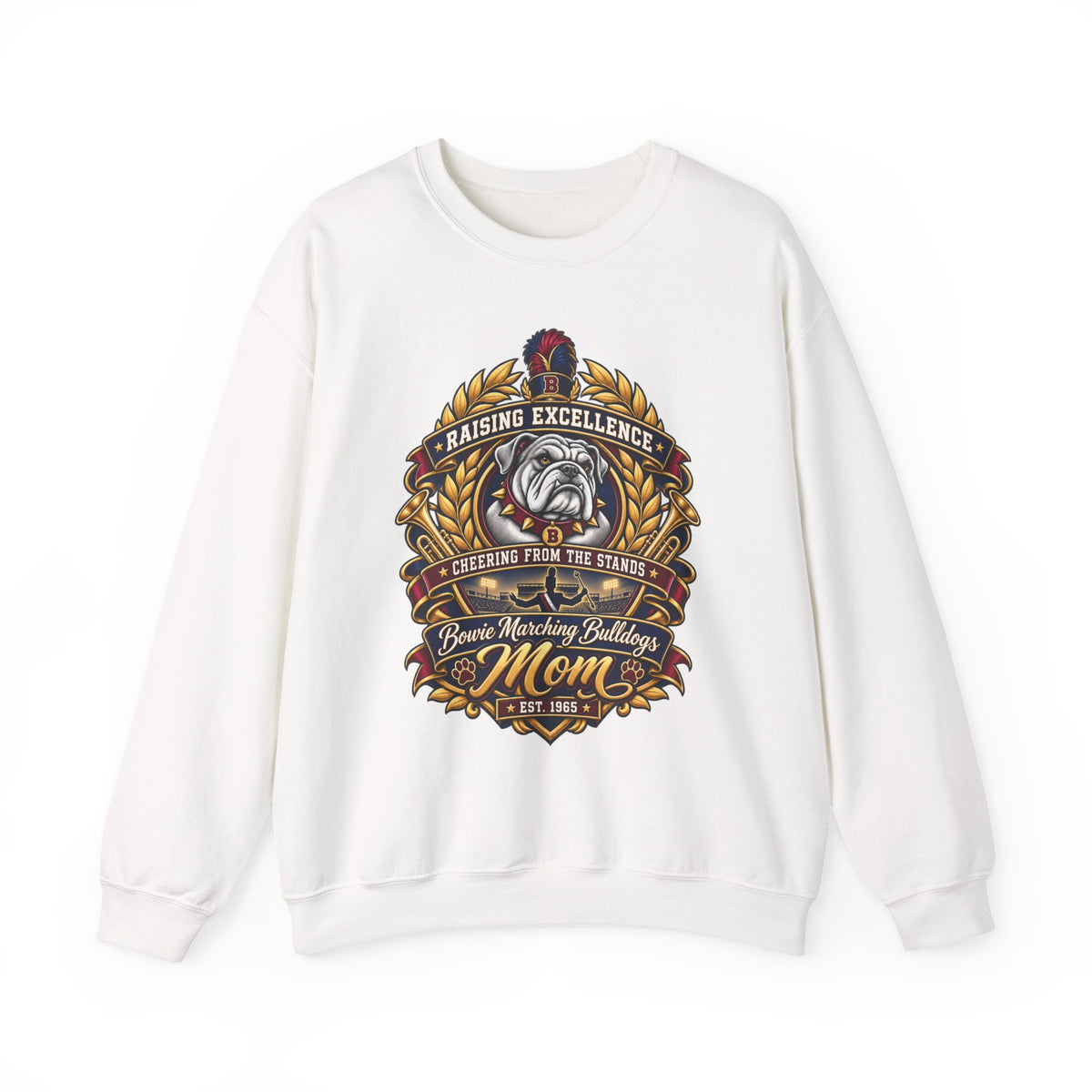 Bulldog Mom Crewneck Sweatshirt — "Raising Excellence" Vintage Crest