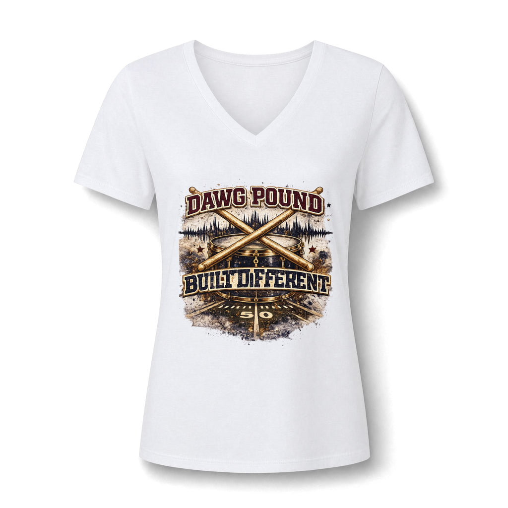 Dawg Pound Built Different Women's V-Neck Tee — Football Fan Rustic Graphic Shirt