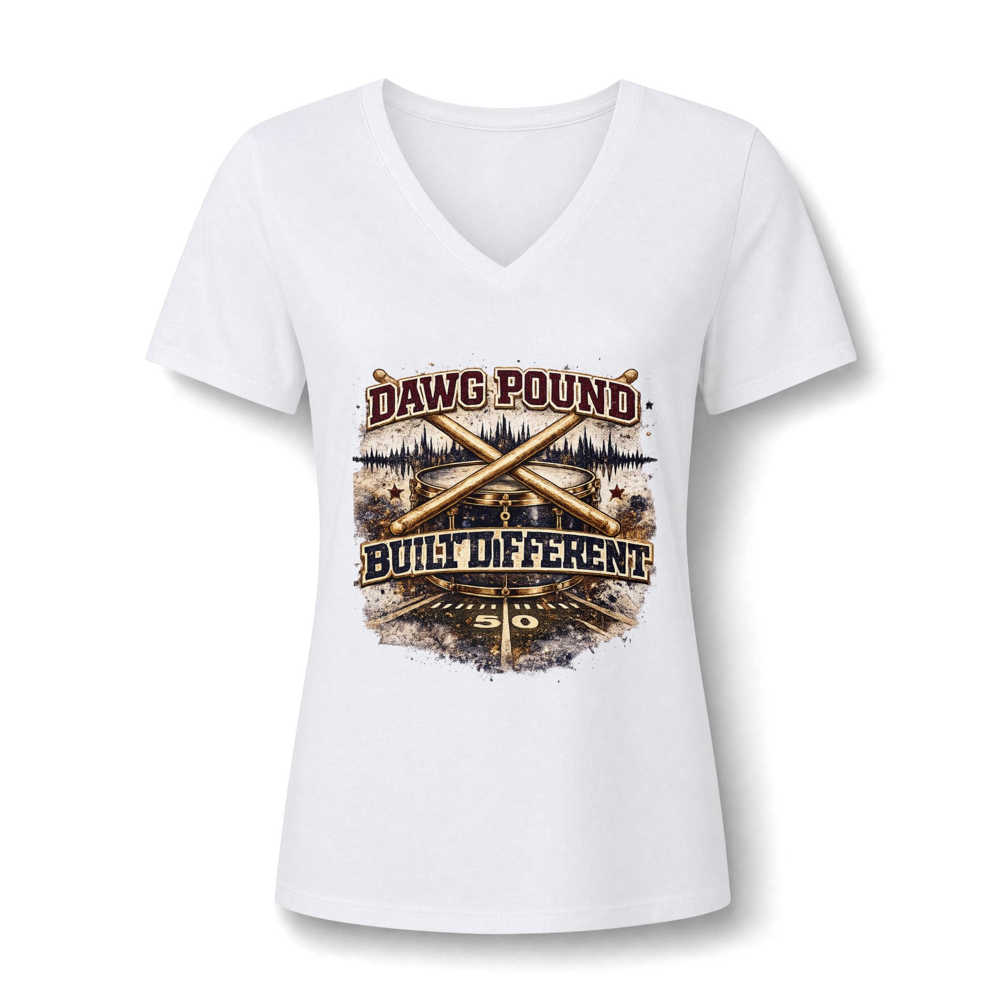 Dawg Pound Built Different Women's V-Neck Tee — Football Fan Rustic Graphic Shirt