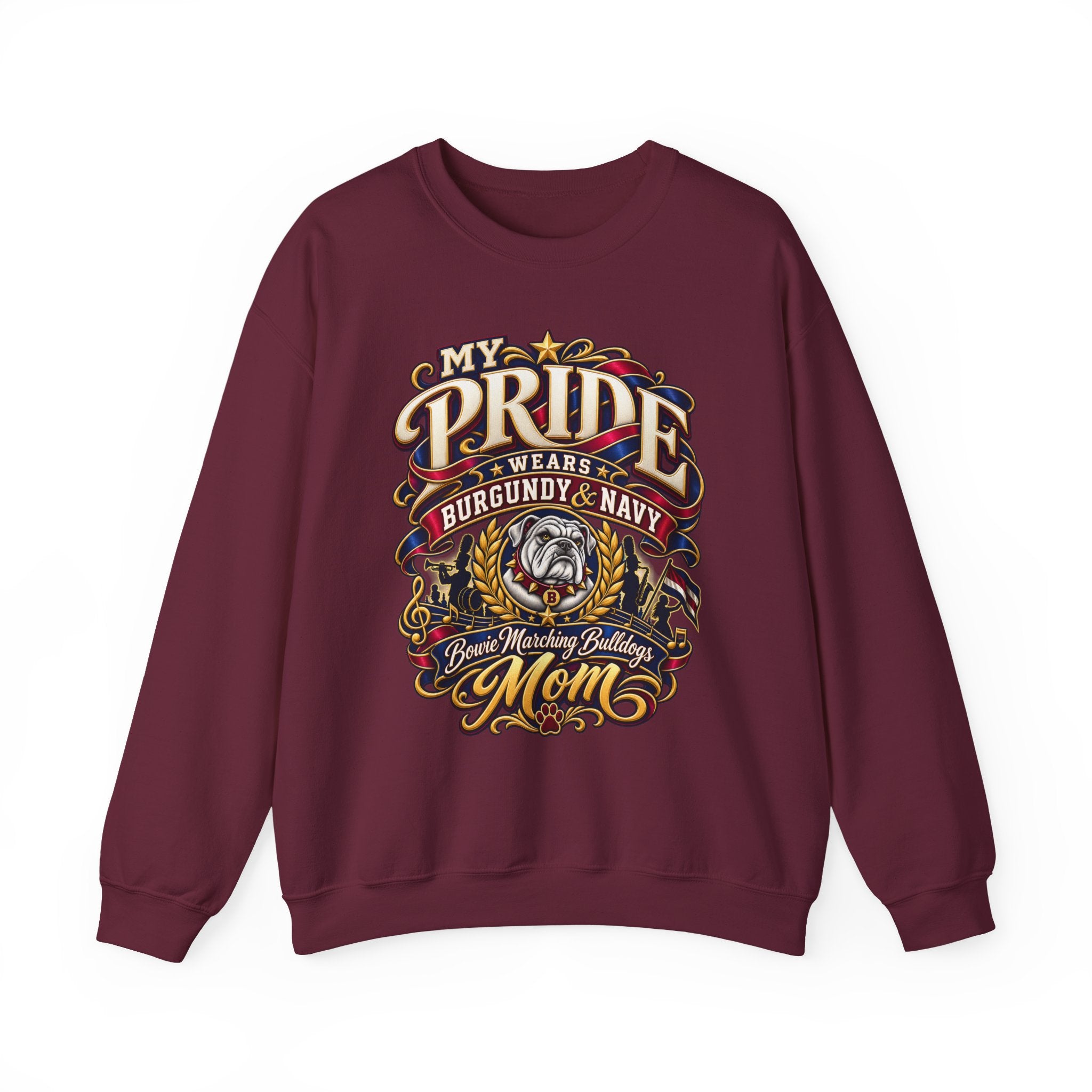 Bulldog Mom Pride Crewneck Sweatshirt – "My Pride Wears Burgundy & Navy"