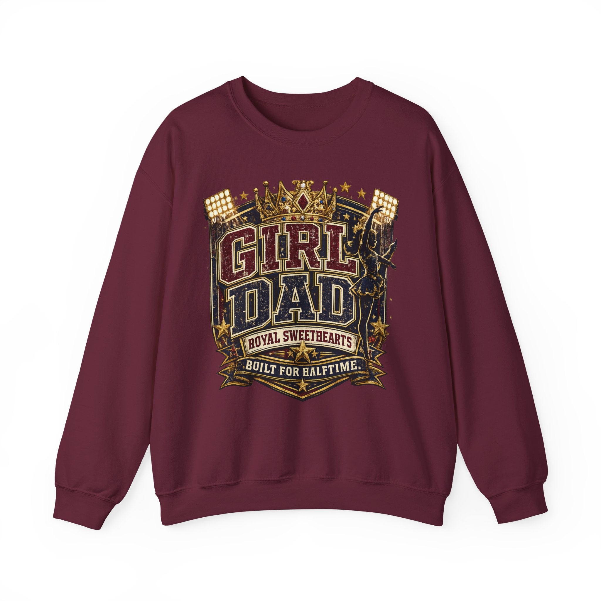 Girl Dad Crewneck Sweatshirt — 'Girl Dad: Royal Sweethearts, Built for Halftime' Vintage Football Design
