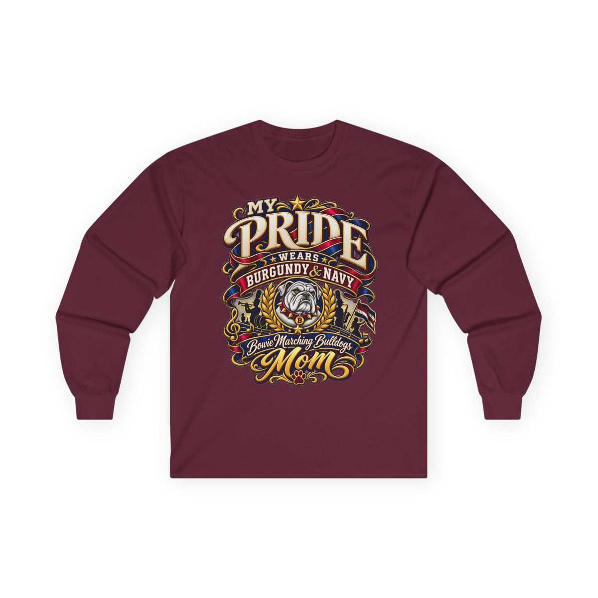 My Pride Wears Burgundy & Navy Mom Long Sleeve Tee