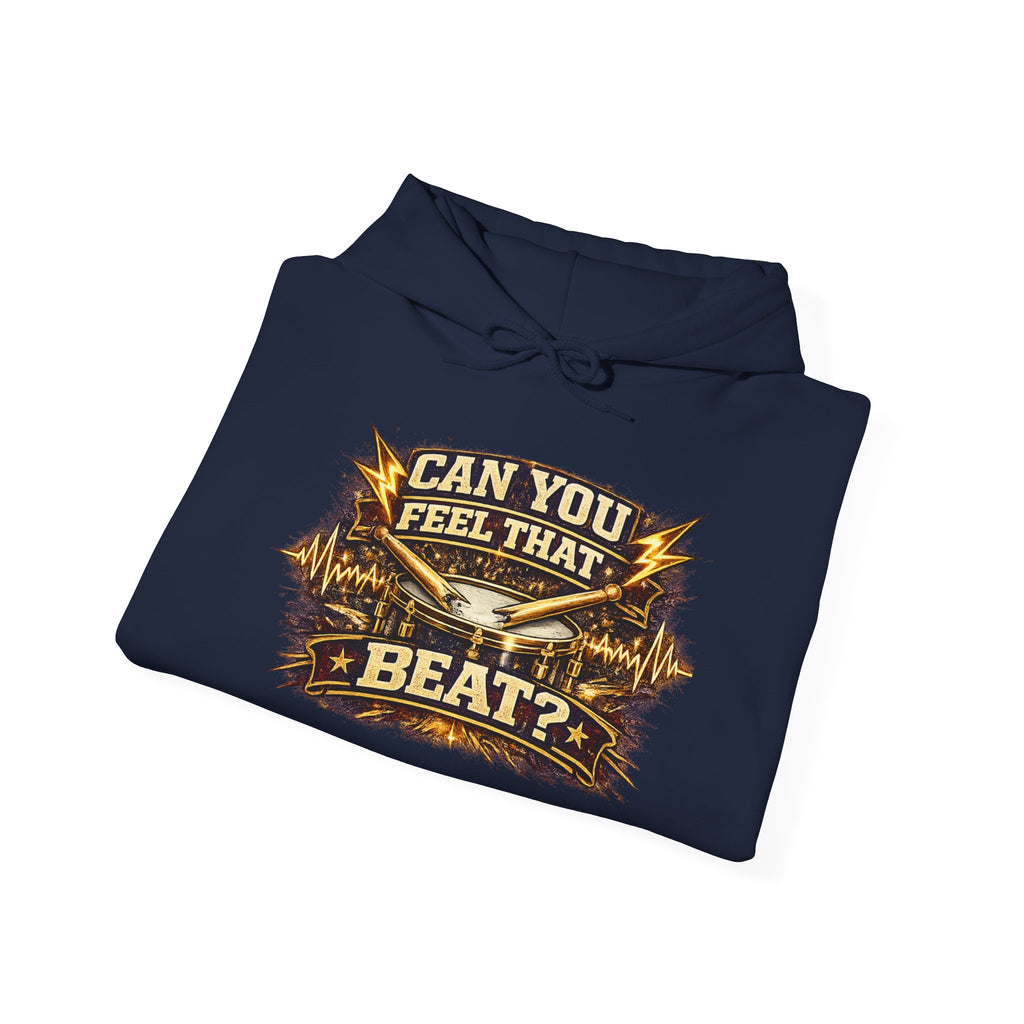 Can You Feel That Beat? Hoodie – Retro Drum & Music Graphic Pullover