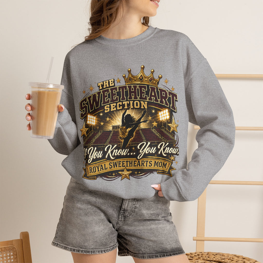 Royal Sweethearts Mom Sweatshirt – “The Sweetheart Section” Vintage Cheer Mom Crewneck