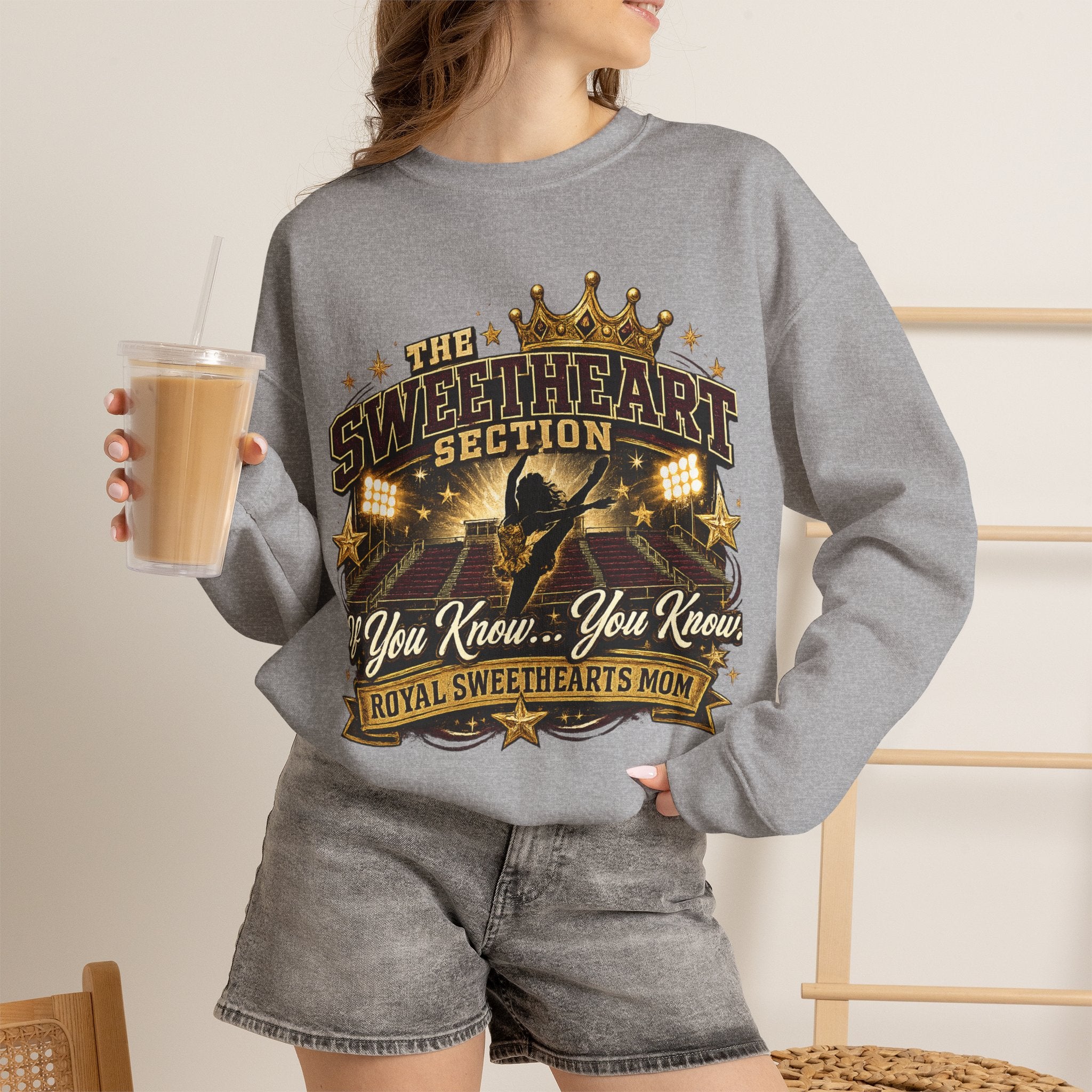 Royal Sweethearts Mom Sweatshirt – “The Sweetheart Section” Vintage Cheer Mom Crewneck