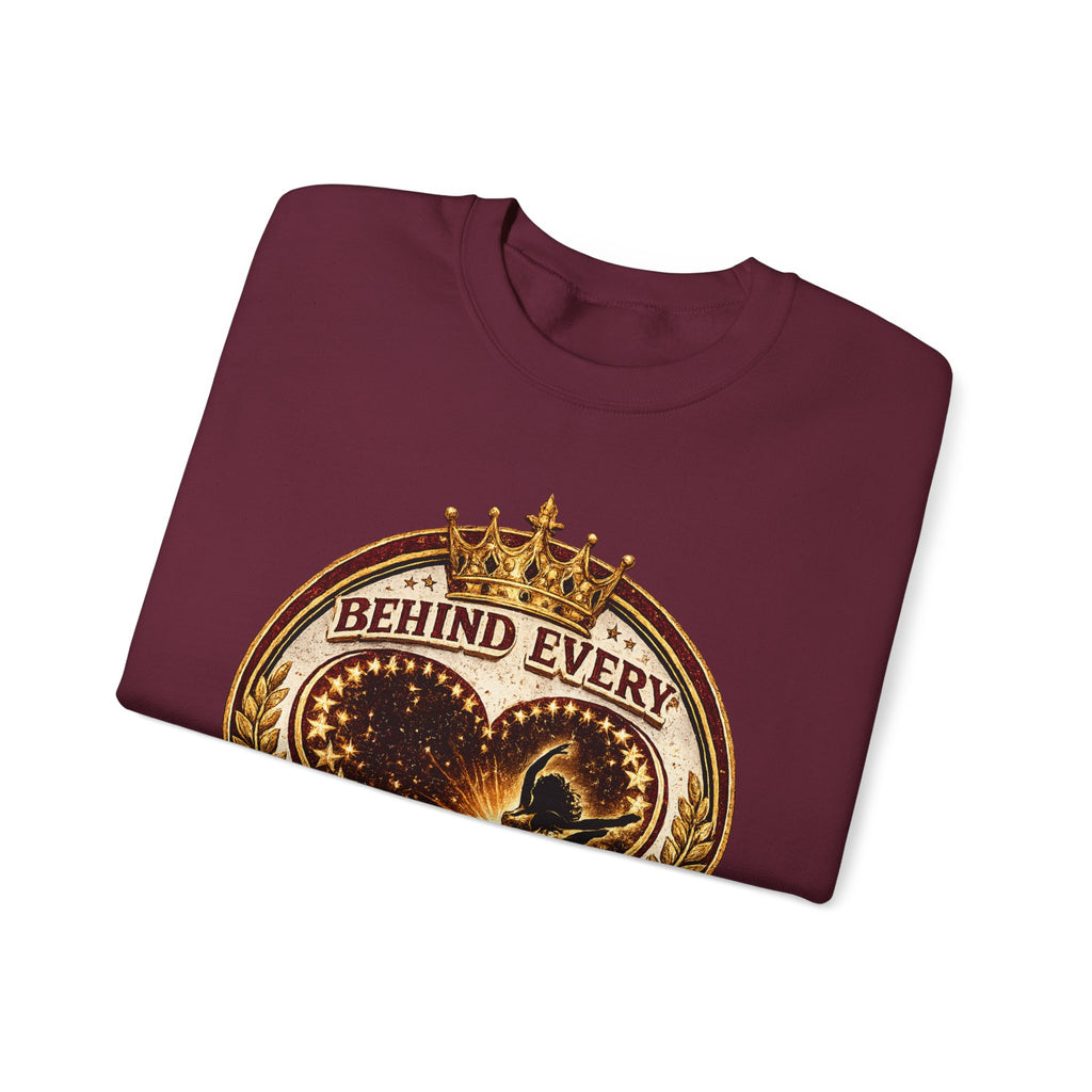 Crewneck Sweatshirt — "Behind Every Royal Sweetheart Is A Royal Mom" Vintage Heart Mom Pullover