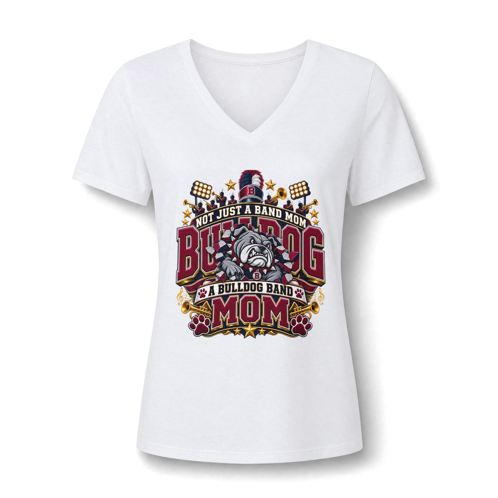 Bulldog Band Mom V-Neck Tee – "Not Just a Band Mom" Cheer Shirt for Game Days