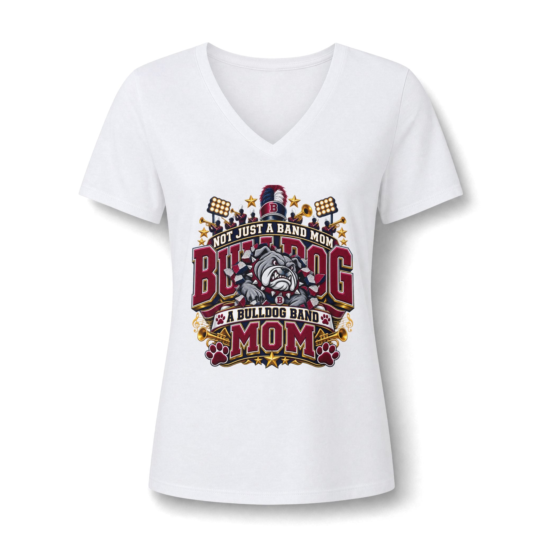 Bulldog Band Mom V-Neck Tee – "Not Just a Band Mom" Cheer Shirt for Game Days