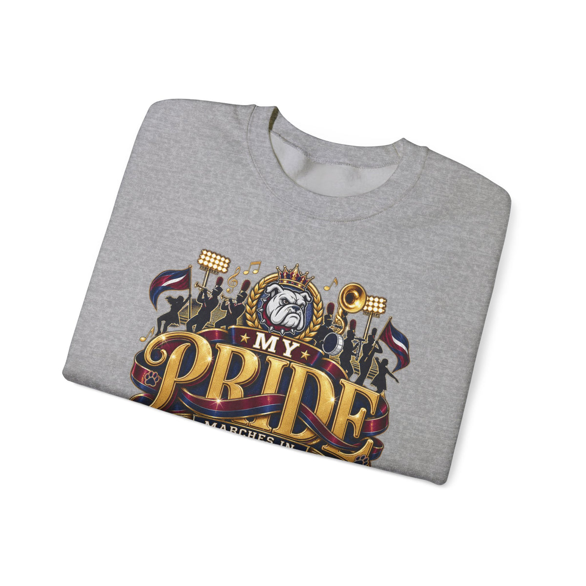 Band Mom Pride Crewneck Sweatshirt — "My Pride Marches in Burgundy & Navy"
