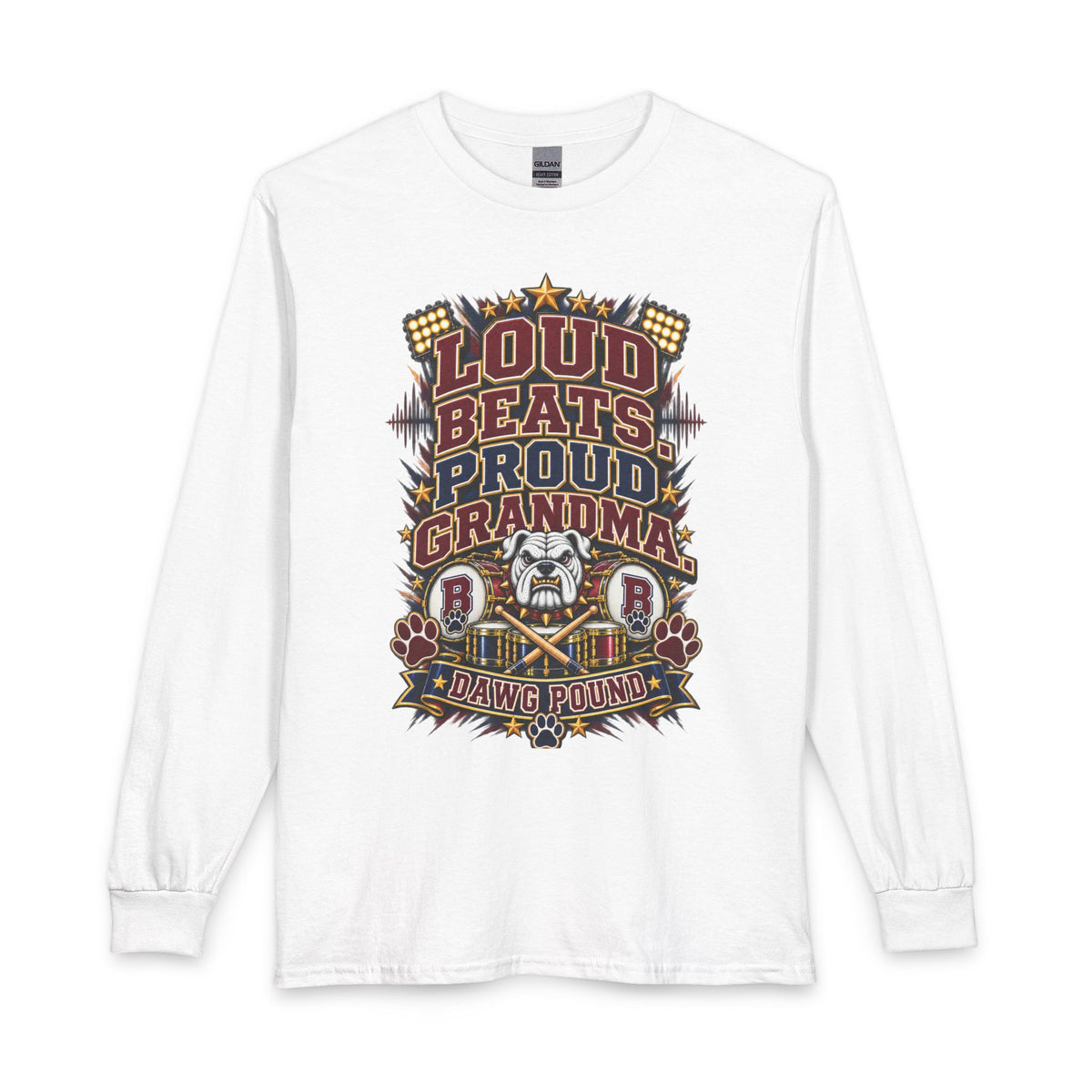 Loud Beats Proud Grandma Long Sleeve Tee — Dawg Pound Bulldog Graphic