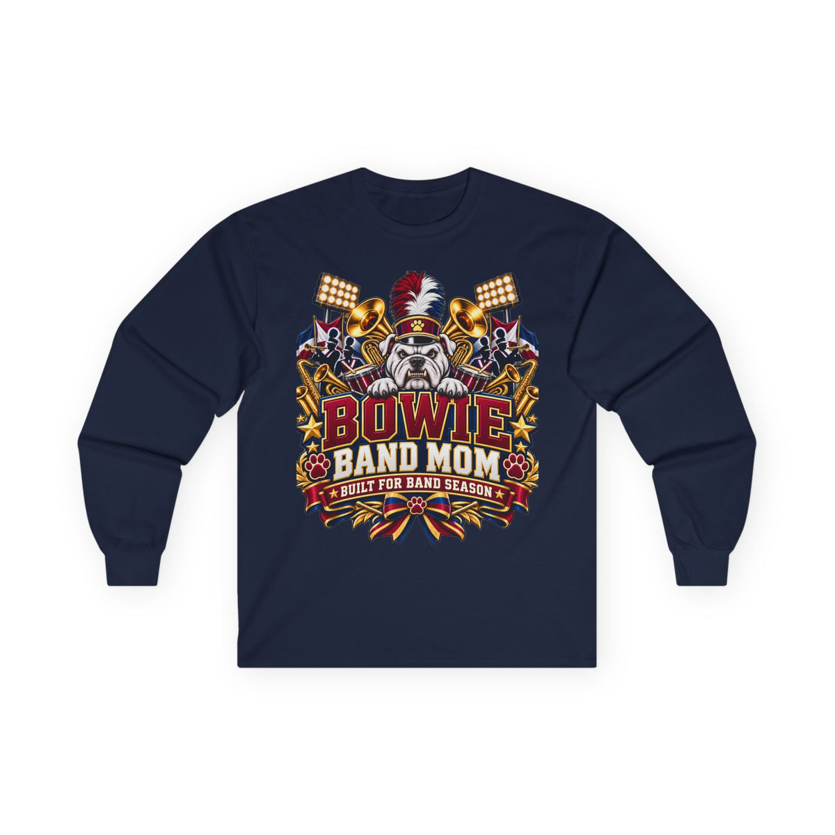 Band Mom Long Sleeve Tee — “Bowie Band Mom” Marching Band Shirt