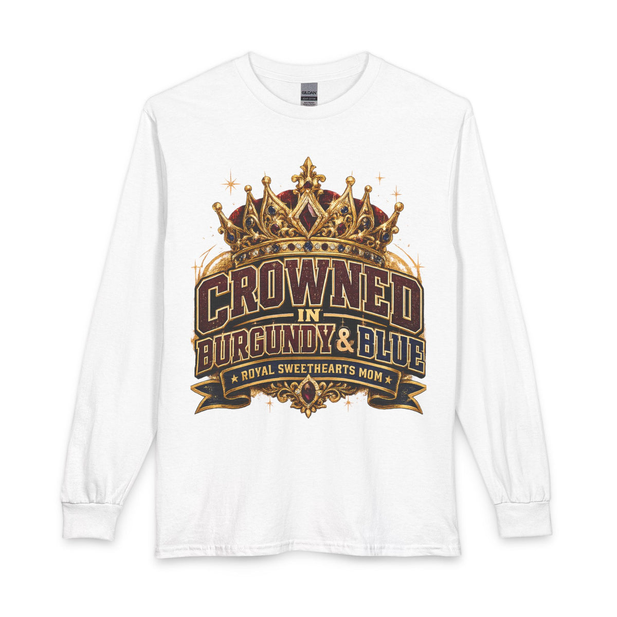 Crowned in Burgundy & Blue Long Sleeve Tee — Royal Sweethearts Mom Shirt